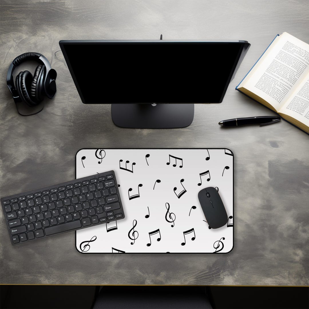 Music Notes Desk Mat, Unique Mouse Pad Stylish Desk Mat, Neoprene ...