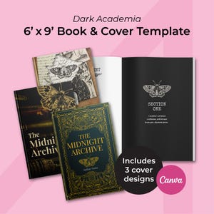Szablon książki Canva dla fikcji, szablon książki 6x9, układ i okładka Dark Academia, gotowy do KDP, dramat, tajemnica, projekt książki z fikcją literacką