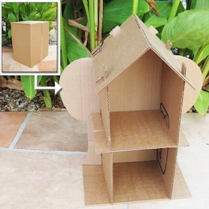 Venda casa de bonecas de papelão padrão pdf reciclar caixas de papelão diy casa de brinquedo artesanato de papel