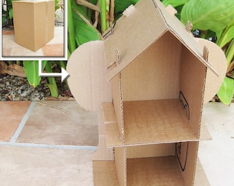 VENTE Maison de poupée en carton Modèle PDF Recycler des boîtes en carton DIY Maison de jouets Créations en papier