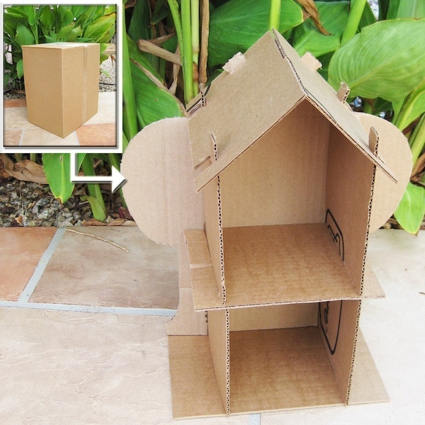 VENTE Maison de poupée en carton Modèle PDF Recycler des boîtes en carton DIY Maison de jouets Créations en papier