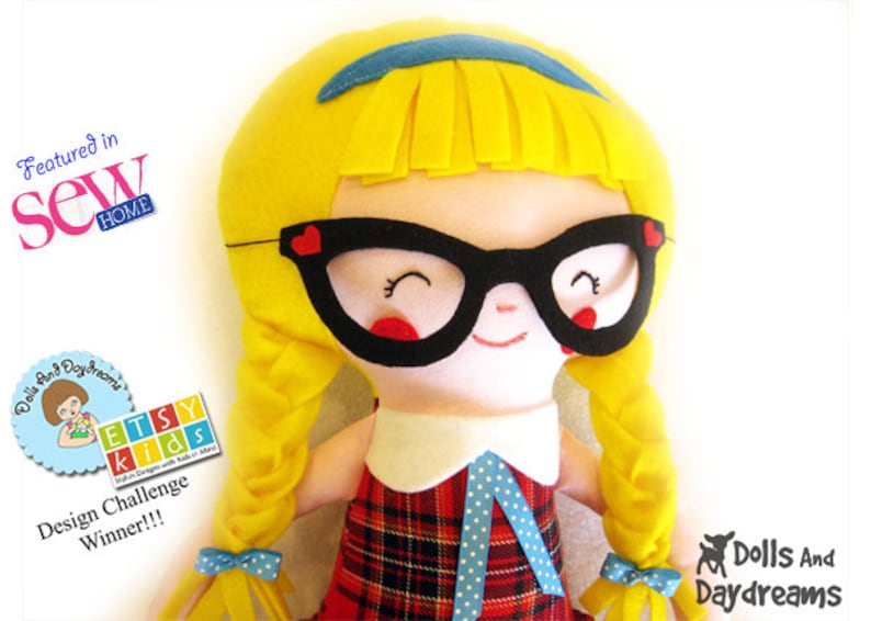 Schoolgirl Sewing Pattern PDF  Removable Doll Glasses and image 2