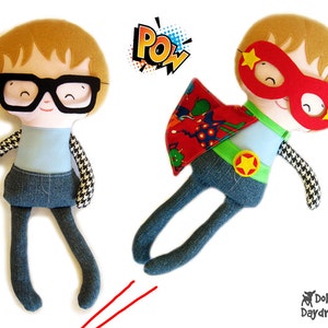 Superhero Sewing Pattern PDF Removable Doll Glasses, reversible Mask, Cape, Belt included, Plus Glasses, Mask will fit your children too image 1