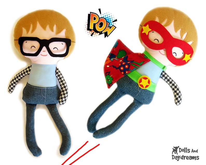 Superhero Sewing Pattern PDF Removable Doll Glasses, reversible Mask, Cape, Belt included, Plus Glasses, Mask will fit your children too image 1