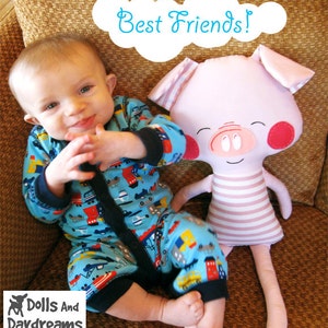 Pig Sewing Pattern PDF Softie Stuffed Toy Photo Tutorial Dress Up Farm Animal image 3