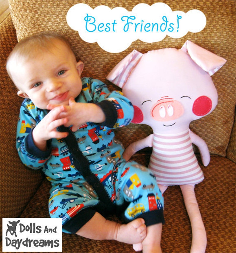 Pig Sewing Pattern PDF Softie Stuffed Toy Photo Tutorial Dress Up Farm Animal image 3