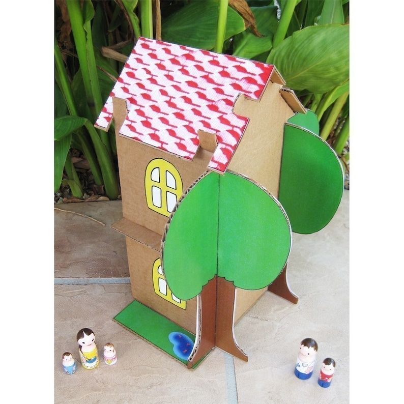 SALE Cardboard Dollhouse PDF Pattern Recycle Cardboard Boxes DIY Toy house Paper Craft image 3