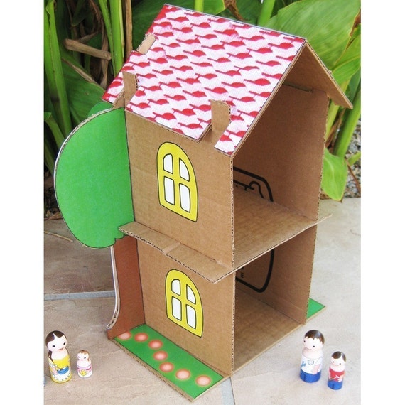 SALE Cardboard Dollhouse PDF Pattern Recycle Cardboard Boxes DIY