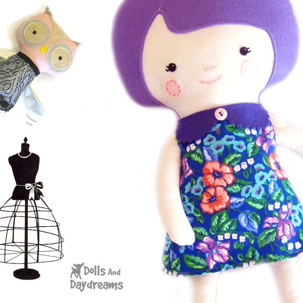 Retro Puppen Kleid PDF Schnittmuster Vintage Stil Easy Spielzeug Outfit