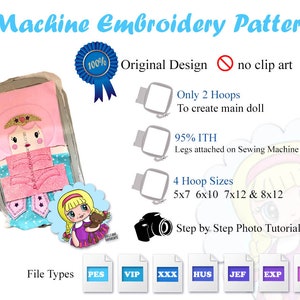 Embroidery Machine ITH Doll Pattern In The Hoop digitized files photo step by step Instructions image 2