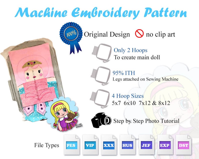 Embroidery Machine ITH Doll Pattern In The Hoop digitized files photo step by step Instructions image 2