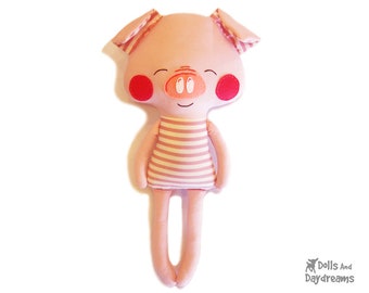 Pig Sewing Pattern PDF Softie Stuffed Toy Photo Tutorial Dress Up Farm Animal