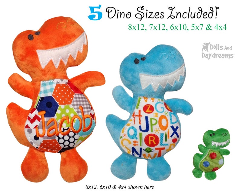 ITH Dino Embroidery Machine Dinosaur Pattern Stuffie Plush Personilized Monogramed DIY Toy Quick Easy image 4