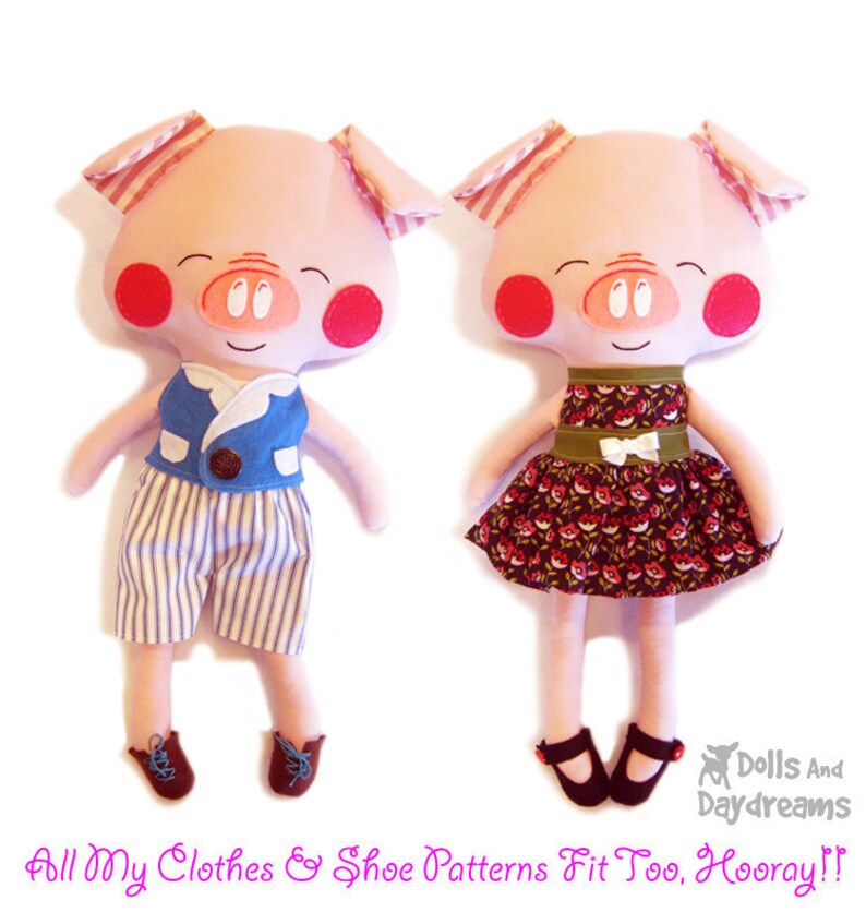 Pig Sewing Pattern PDF Softie Stuffed Toy Photo Tutorial Dress Up Farm Animal image 5