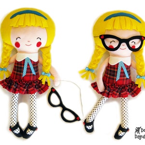 Schoolgirl Sewing Pattern PDF - Removable Doll Glasses and shoes included - Plus Glasses will fit your children too