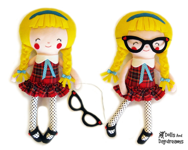 Schoolgirl Sewing Pattern PDF  Removable Doll Glasses and image 0