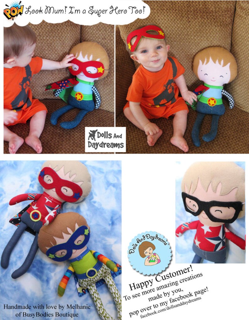 Superhero Sewing Pattern PDF Removable Doll Glasses, reversible Mask, Cape, Belt included, Plus Glasses, Mask will fit your children too image 3