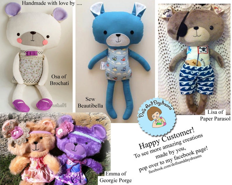 Teddy Bear Softie PDF Sewing Pattern Stuffed Toy Plush image 6