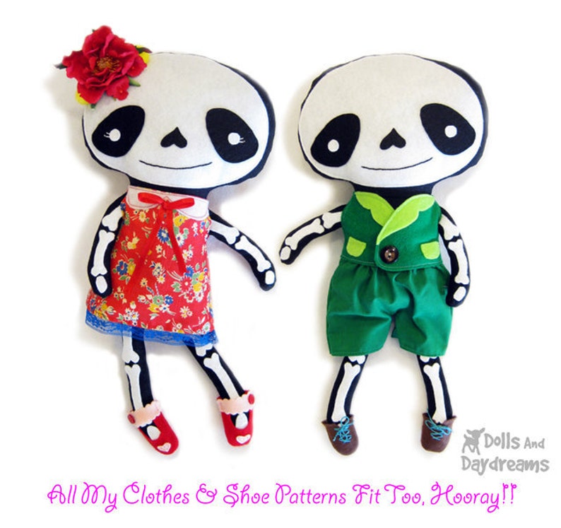 Skeleton Doll PDF Sewing Pattern Halloween Softie Day of The Dead Stuffed Toy image 6