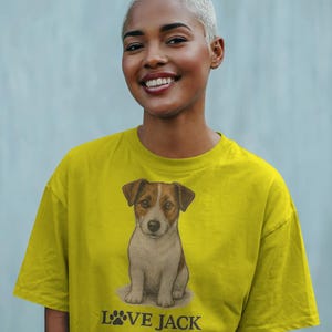 愛らしい犬好きTシャツ、ユニセックスコットンTシャツ、ペットオーナーへのギフト、愛犬への感謝の気持ちを込めたシャツ、ラブジャックデザイン、ジャックラッセル