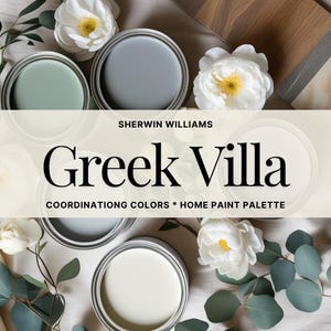 Sherwin Williams Greek Villa Color Palette Home Paint Colors Wall Paint Palette Whole Home Color Scheme Front Door Colors Cabinetry Trim