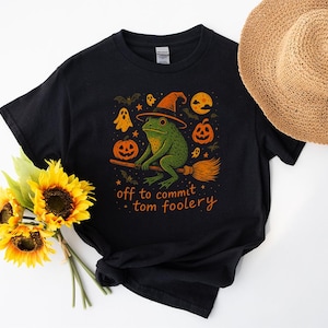 Lustiges Frosch-Hexe-Halloween-Hemd aus tom Foolery Broomstick Kürbis-Geist-Fledermaus-Kostüm-T-Stück für Männer Frauen