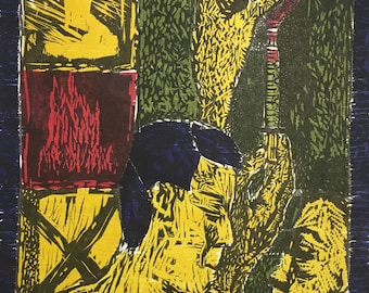 Suero - xilografía - artista Karim Shuquem