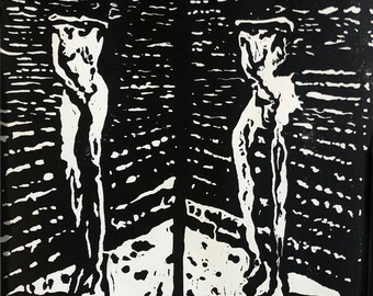 Gemelos - linocut - artista Karim Shuquem