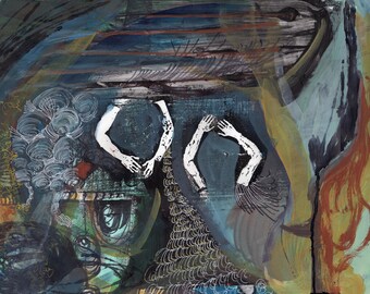 Cota de malla - monoimpresión sobre papel con dibujo añadido