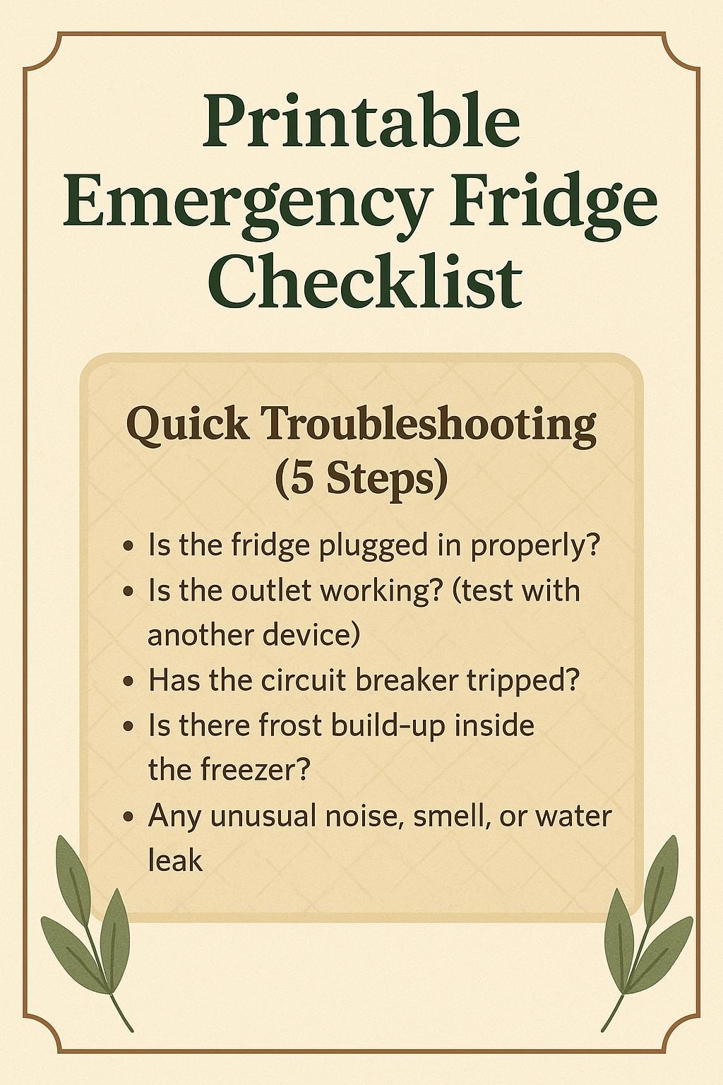 Fridge Checklist Appendix Fridge Emergency Troubleshooting Checklist-printable PDF for Quick Home ...