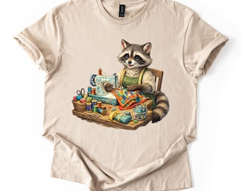 Funny Raccoon Sewing Shirt, Sewing Machine Tee, Quilting Gift.Mother's Day Gift