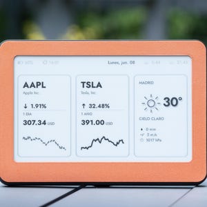 Minimalist Investor Desk Display | E-Paper Stock Ticker for Bitcoin, ETFs, Forex, Metals and Weather