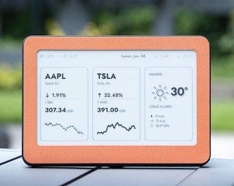 Minimalist Investor Desk Display | E-Paper Stock Ticker for Bitcoin, ETFs, Forex, Metals and Weather