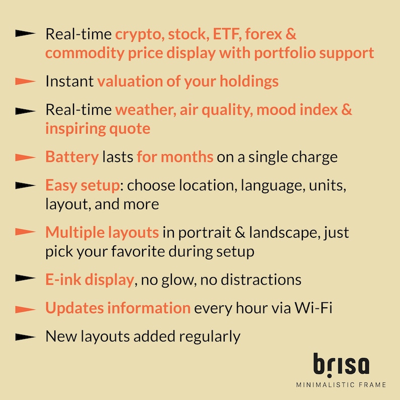 Brisa crypto, stock, etf e-ink live price ticker features