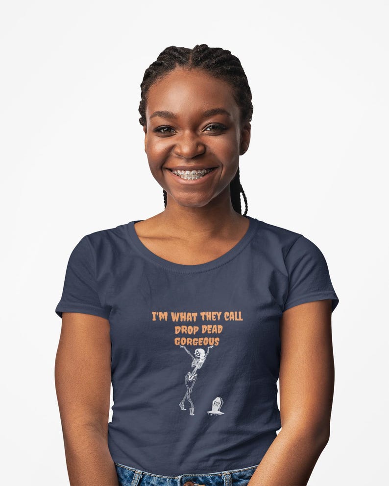 Drop Dead Gorgeous Halloween Tee - Skeleton Graphic Unisex Cotton T-Shirt image 9