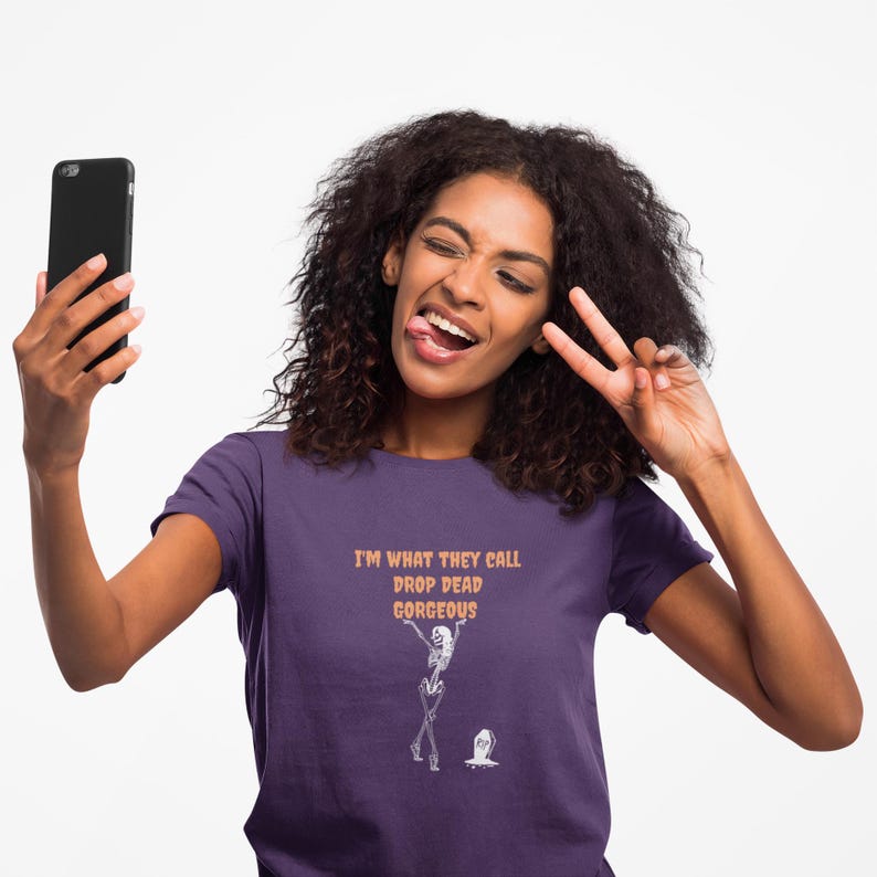 Drop Dead Gorgeous Halloween Tee - Skeleton Graphic Unisex Cotton T-Shirt image 2
