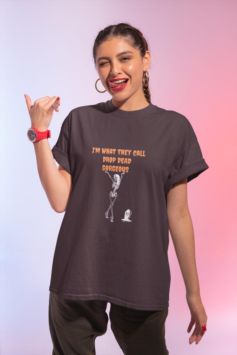 Drop Dead Gorgeous Halloween Tee - Skeleton Graphic Unisex Cotton T-Shirt image 3