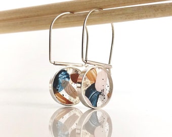 Multilayer resin and paint hoop silver earrings