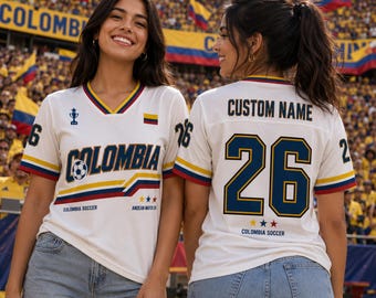 Camiseta retro de fútbol de Colombia personalizada, camiseta de fútbol Colombia 2026, camiseta con nombre y número personalizados, regalo vintage para el día del partido.