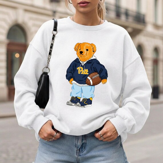Personalized College Bear Sweatshirt, Custom Team Football Graphic Shirt, Game Day Outfit, Alumni Gift