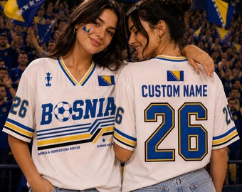 Aangepast Bosnië retro voetbalshirt, gepersonaliseerd voetbalshirt met naamnummer