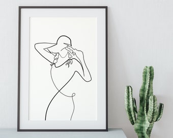 Abstract Figure Line Drawing, Print from Home, Instant Digital Download, Modern Simple Clean Organic Human Art Woman Female, Boho Nordic