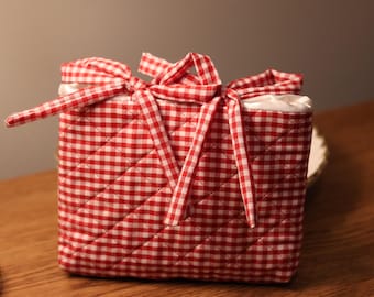 Quilted Red Gingham E-Reader / Kindle Sleeve – Fits All E-Readers, Satin Lining & Bow Tie Closure