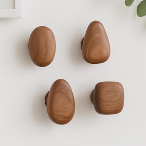 Scandinavian Wood Wall Hook – Solid Wood Coat & Clothes Hanger | Punch-Free Door Hook | Minimalist Pebble Shape Wall-Mounted Organizer