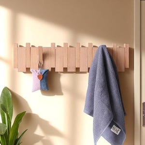 Modern Solid Walnut Wood Piano Coat Rack, Rustic Farmhouse Decor Space Saving Magnetic Hook Rack Multifunctional Wall Coat Hat Towel Storage