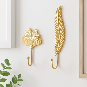 Gold Ginkgo Leaf Wall Hook – Decorative Metal Hook for Towels, Coats & Bags | Nature-Inspired Wall Decor | Elegant Gold Entryway Hook