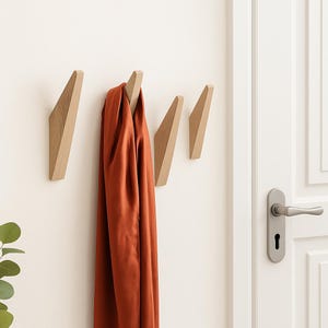 Coat Hooks GATIS, Decorative Wall Hooks, Modern Coat Rack, Wooden Towel Hanger, Hooks for Wall, Oak Wood Wall Storage, DIY Clothes Hanger