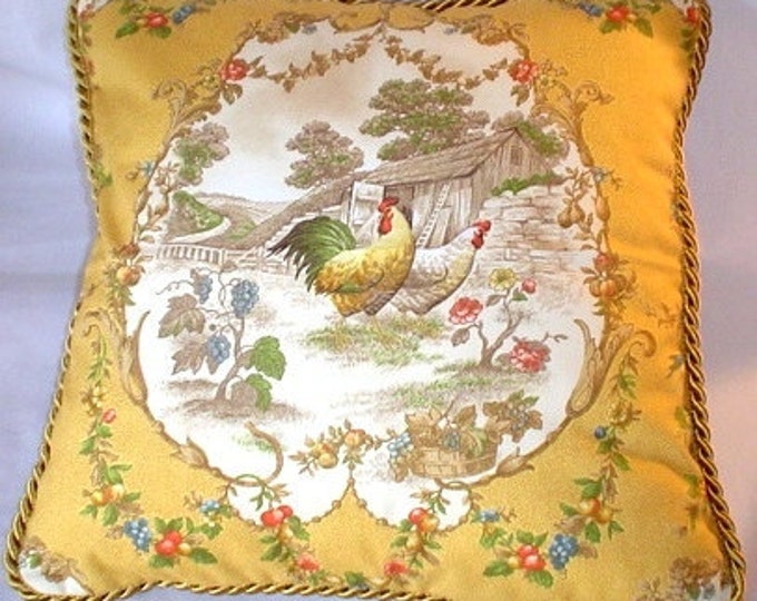 Country French Cottage Rooster Pillow Provence Yellow Ivory Etsy