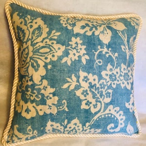 French Country Romantic Cottage Pillow Blue Ivory Provence Toile Waverly