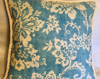 French Country Romantic Cottage Pillow Blue Ivory Provence Toile Waverly